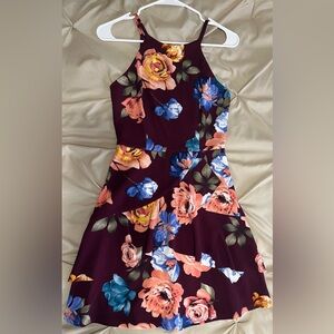 Floral Sleeveless Dress - Burgundy
